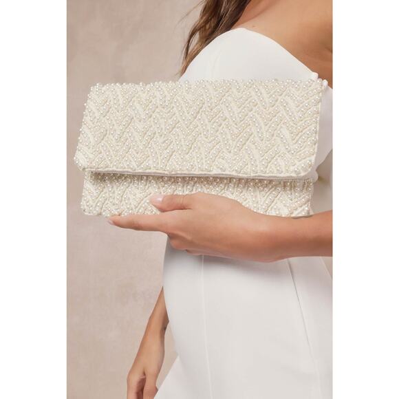Lulus Pearlfect Day Beaded Clutch Ivory - One Size - Picture 2 of 2